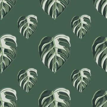 Tropical seamless pattern on dark green background. Abstract texture decorati Illustrazione stock