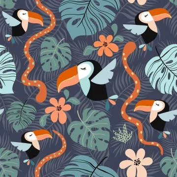 Tropical seamless pattern with exotic design Stock Illustration