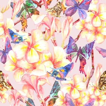 Tropical seamless pattern with exotic flowers Stock Illustration