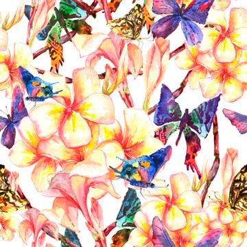 Tropical seamless pattern with exotic flowers Stock Illustration