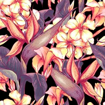 Tropical seamless pattern with exotic flowers. Stock Illustration