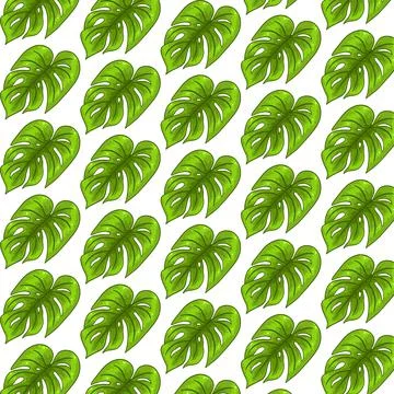 Tropical seamless pattern with exotic leaves in cartoon style Stock Illustration