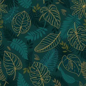 Tropical seamless pattern with exotic leaves. Stock Illustration