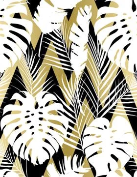 Tropical seamless pattern with exotic palm leaves. Stock Illustration