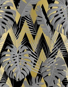 Tropical seamless pattern with exotic palm leaves. Stock Illustration
