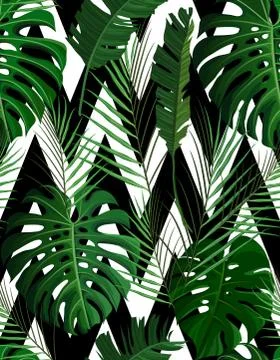 Tropical seamless pattern with exotic palm leaves. Stock Illustration
