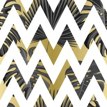 Tropical seamless pattern with exotic palm leaves. Stock Illustration