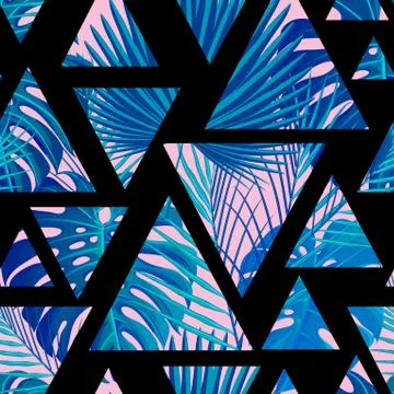 Tropical seamless pattern with exotic palm leaves. Stock Illustration
