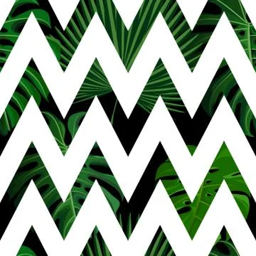 Tropical seamless pattern with exotic palm leaves. Stock Illustration