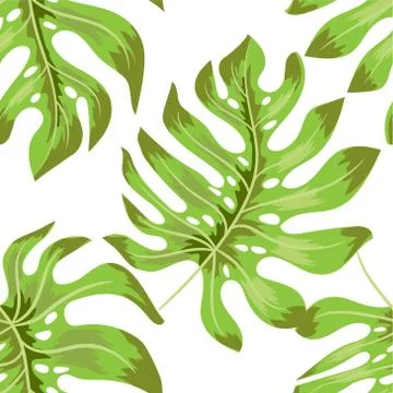 Tropical seamless pattern with exotic palm leaves. Vector illustration. 스톡 일러스트