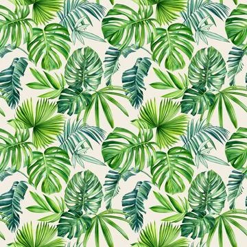 Tropical seamless pattern with exotic palm tree. Summer floral watercolor Stock Illustration