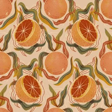 Tropical seamless pattern with grapefruit. Fruit repeated background. bright 스톡 일러스트