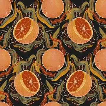 Tropical seamless pattern with grapefruit. Fruit repeated background. bright Stock Illustration