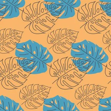 Tropical seamless pattern with green and beige leaves. design. Flat jungle pr 스톡 일러스트
