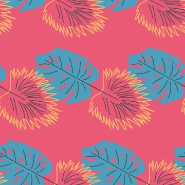 Tropical seamless pattern with green and beige leaves. design. Flat jungle pr Stock Illustration
