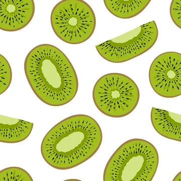 Tropical seamless pattern with green kiwi and kiwi slices. Stockillustratie