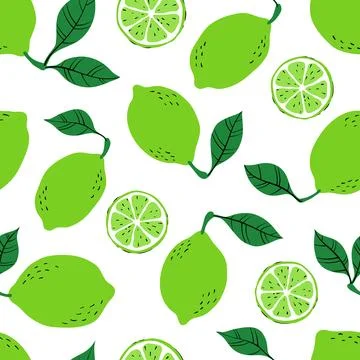Tropical seamless pattern with green limes and lime slices. Stockillustratie