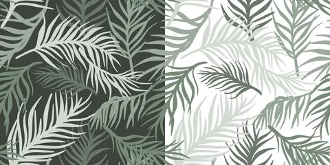 Tropical seamless pattern with green palm leaves Stock Illustration
