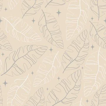 Tropical seamless pattern with leaves and stars Stock Illustration