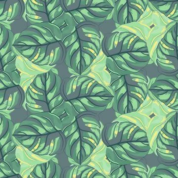 Tropical seamless pattern on light green background. Abstract texture decorat Illustrazione stock