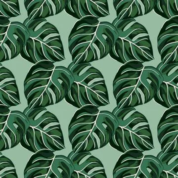 Tropical seamless pattern on light green background. Abstract texture decorat Illustrazione stock