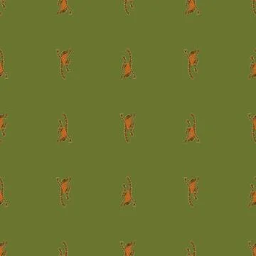 Tropical seamless pattern with little frog orange silhouettes ornament. Green Stock Illustration