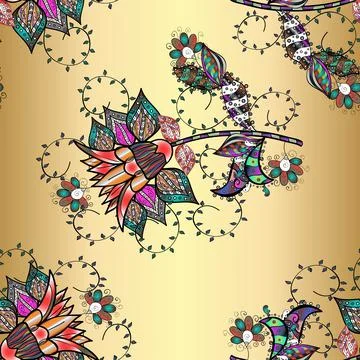 Tropical seamless pattern with many black, beige and yellow abstract flowers. Cu Illustration