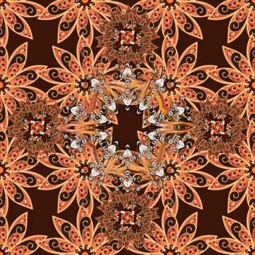 Tropical seamless pattern with many brown, orange and beige abstract flowers. Cu 库存插图