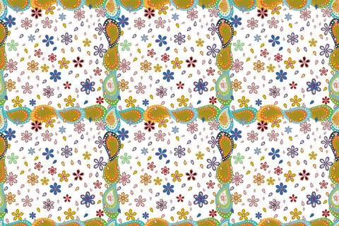 Tropical seamless pattern with many white, blue and green abstract flowers. Vari 库存插图