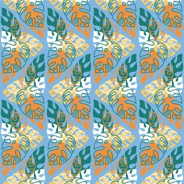 Tropical seamless pattern with monstera palm leaves, vector illustration for  Illustrazione stock