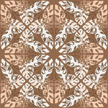Tropical seamless pattern with monstera palm leaves, brown beige monochromati Stock Illustration