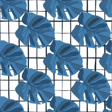 Tropical seamless pattern with monstera silhouettes. Navy blue botanic orname Illustrazione stock