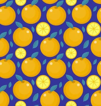 Tropical seamless pattern with orange on a blue background. Fruit repeated 스톡 일러스트