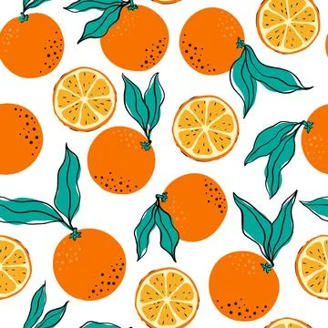 Tropical seamless pattern with oranges and orange slices. Stock Illustration