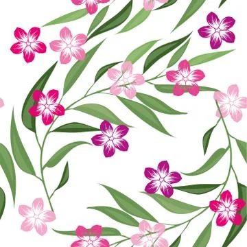 Tropical seamless pattern with palm leaves and flowers. Vector illustration. Stock Illustration