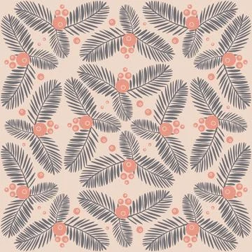 Tropical seamless pattern with palm leaves, pink gray pastel vector illustrat Illustrazione stock