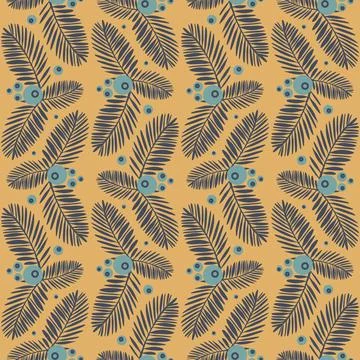 Tropical seamless pattern with palm leaves on yellow background, vector illus Illustrazione stock