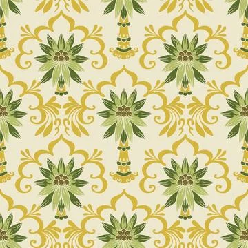 Tropical Seamless Pattern with Palm Tree Ornamental Motifs Stock Illustration