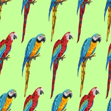 Tropical seamless pattern with parrots. Illustrazione stock