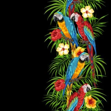 Tropical seamless pattern with parrots. Stock Illustration
