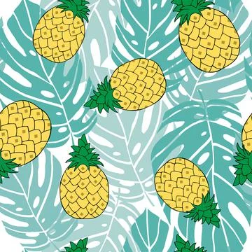 Tropical seamless pattern pineapple and monstera leaves Stock Illustration