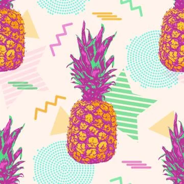 Tropical seamless pattern with pineapples Stock Illustration