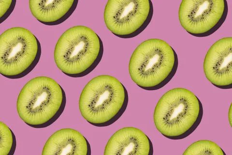 Tropical seamless pattern on pink background. Flat lay, trendy juicy color. Stock Photos