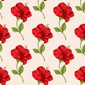 Tropical seamless pattern with red flowers Stock Illustration