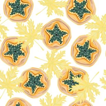 Tropical seamless pattern with slice papaya and leaves. Pawpaw wallpaper. Illustrazione stock