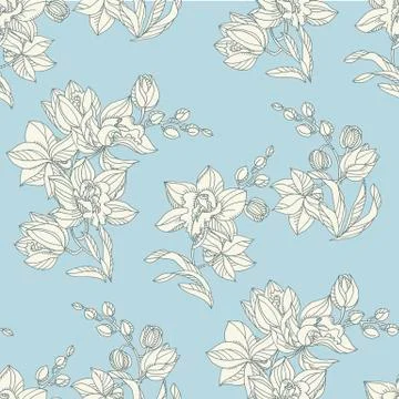 Tropical seamless pattern with tender orchid flowers Illustrazione stock
