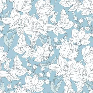Tropical seamless pattern with tender orchid flowers Illustrazione stock