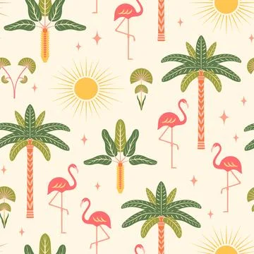 Tropical seamless pattern vector illustration. Modern exotic vacation repeat 스톡 일러스트