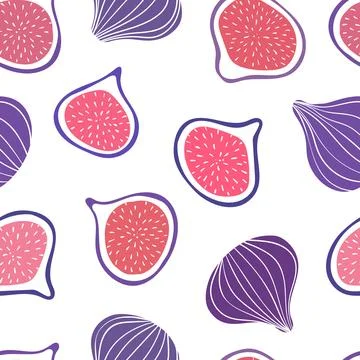 Tropical seamless pattern with violet figs and fig slices. Illustrazione stock