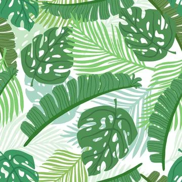 Tropical seamless pattern on white background. Abstract texture decoration wi Stock Illustration
